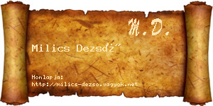 Milics Dezső névjegykártya